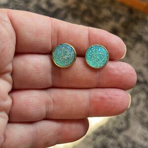 Blue Druzy Stud Earrings